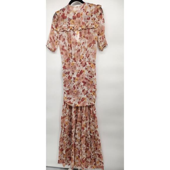 NWT Veronica Beard Floral Short Sleeve Ruffle Mick Maxi Dress Sz 2 Melon #2J421 - Picture 7 of 14